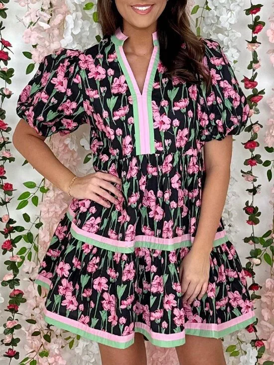 Black Cute Women's Babydoll Mini Dress - Picture 4 of 5